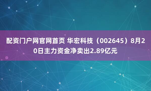 配资门户网官网首页 华宏科技（002645）8月20日主力资金净卖出2.89亿元