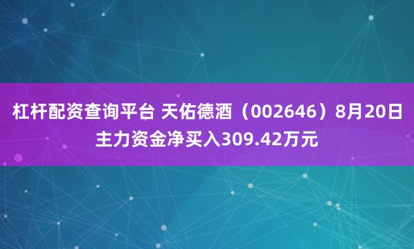 杠杆配资查询平台 天佑德酒（002646）8月20日主力资金净买入309.42万元